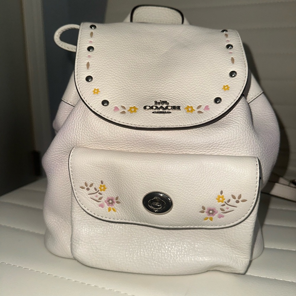 Coach White Backpack with Floral Details